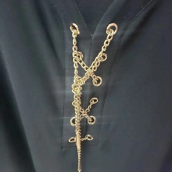 Joseph Ribkoff Open Sleeve Gold Chain Top - Picture 4 of 5